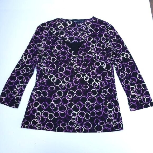 Briggs New York women's long-sleeve top circles black purple Small - Picture 1 of 6